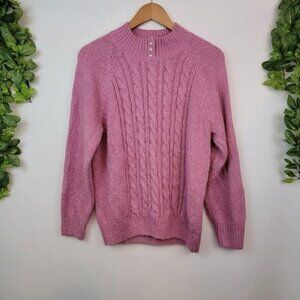 Karen Scott Faux Pearl Petite Mock Neck Marled Cable Knit Sweater Large Pink